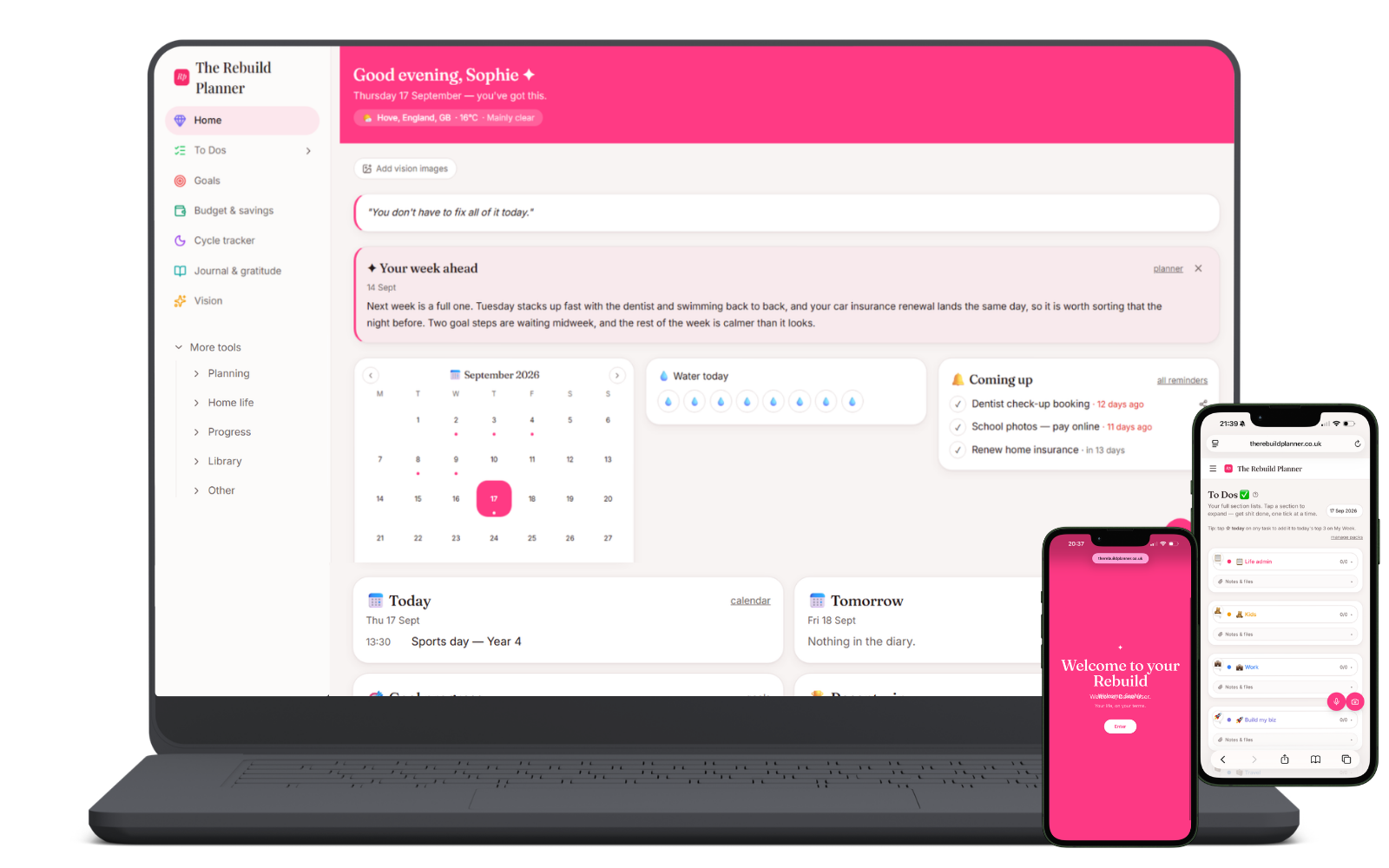 The Rebuild Planner shown on a laptop and iPhone