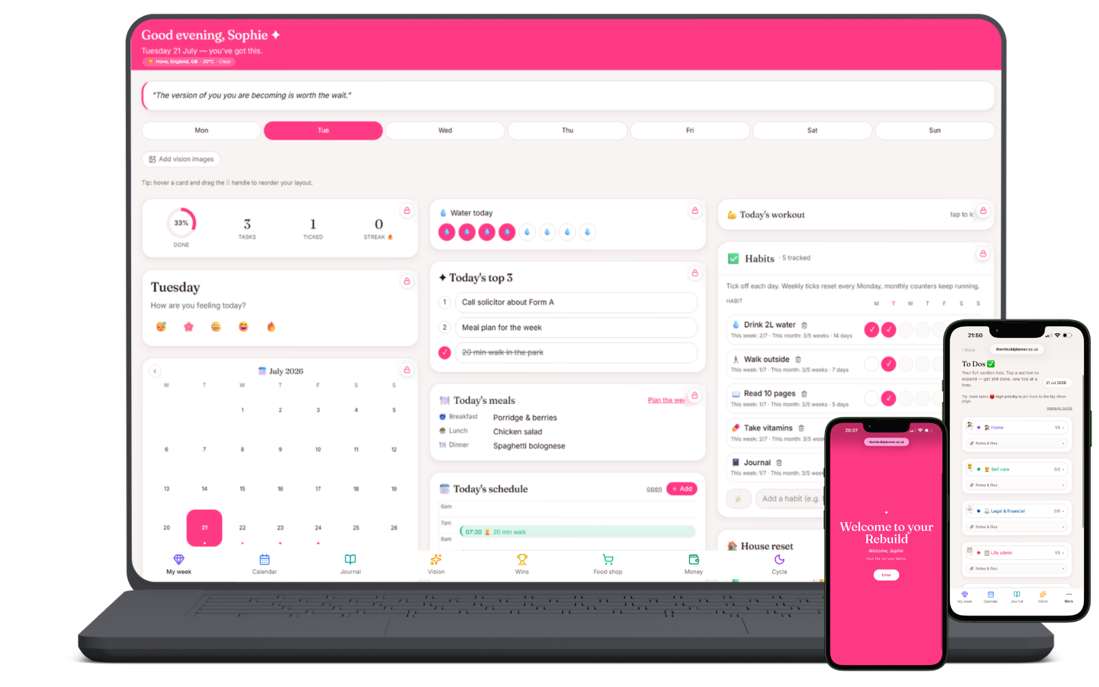 The Rebuild Planner shown on a laptop and iPhone